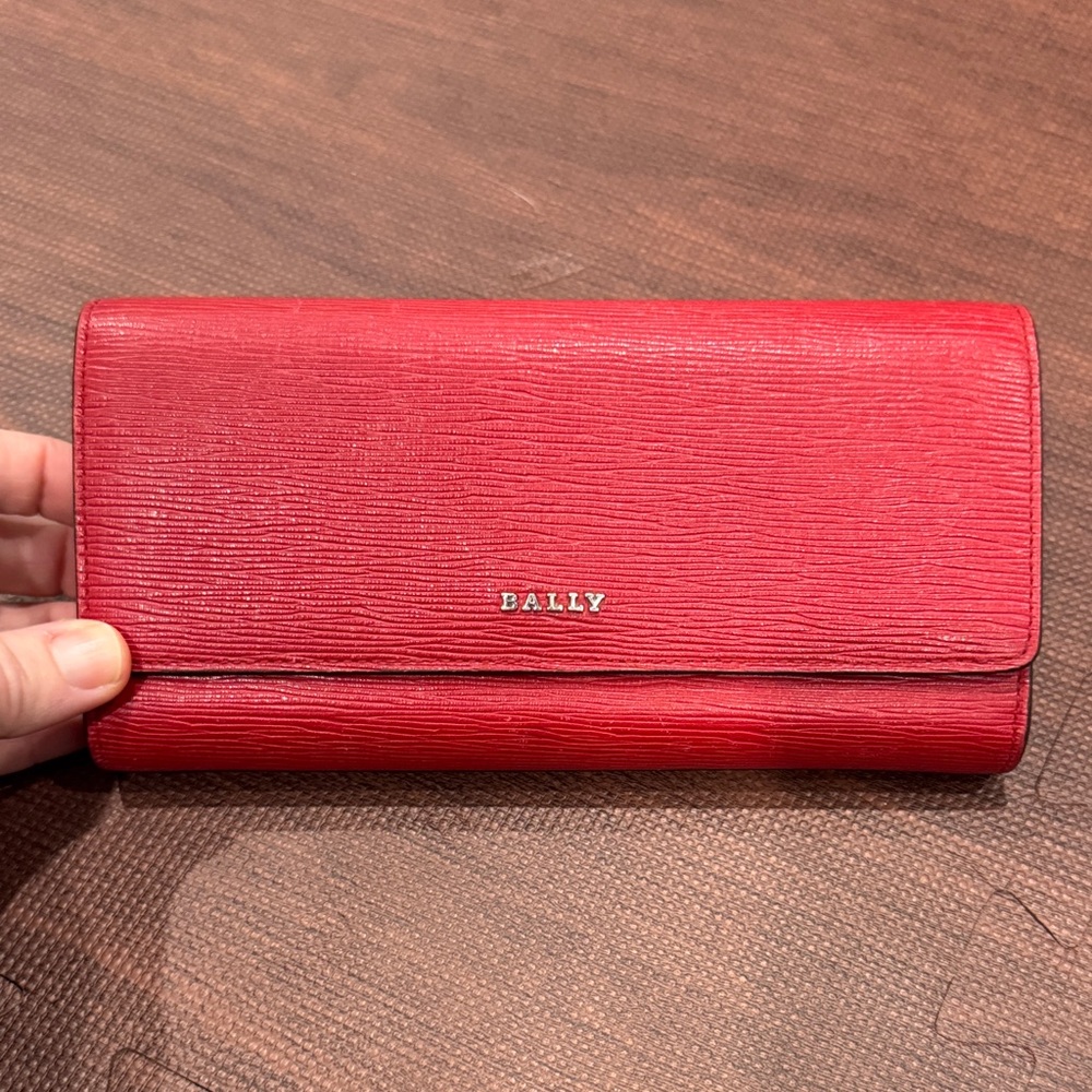 Bally Red Textured Leather Long Wallet